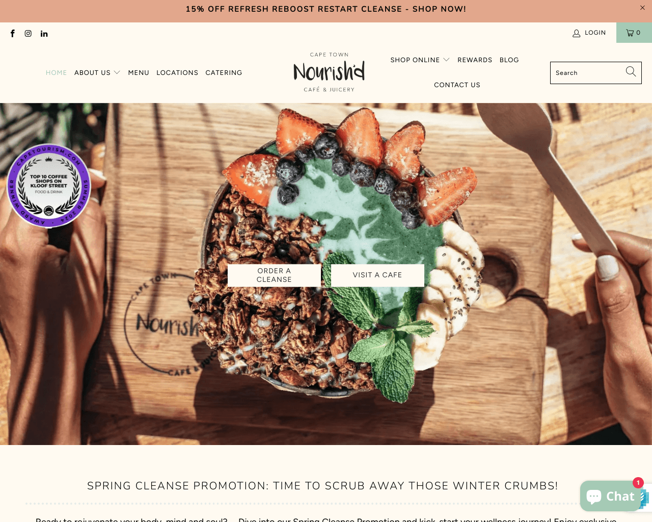 Nourished Café & Juicery homepage