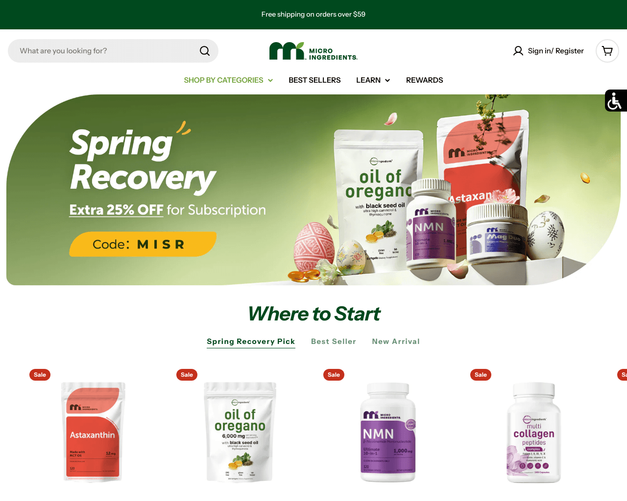 Micro Ingredients USDA Organic Supplements homepage