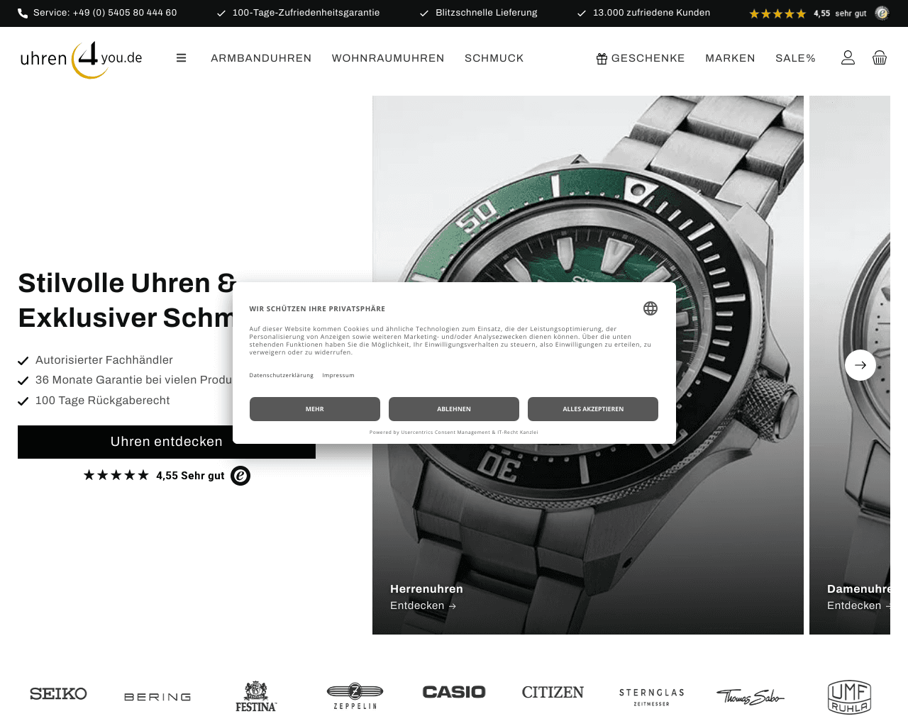 Wanduhren Armbanduren & Schmuck | 3 Jahre Garantie | uhren4you.de homepage