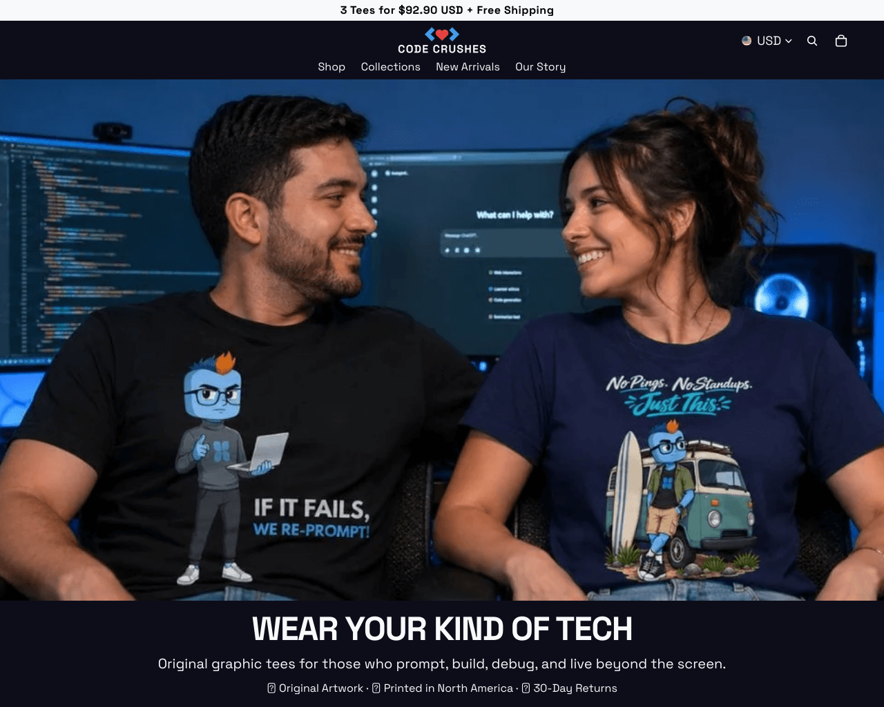 Code Crushes | Tech T-Shirts for the Tech Community homepage